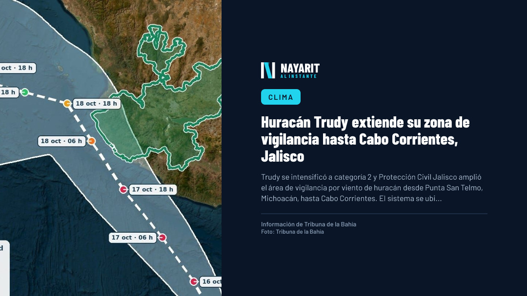 Huracán Trudy extiende su zona de vigilancia hasta Cabo Corrientes, Jalisco