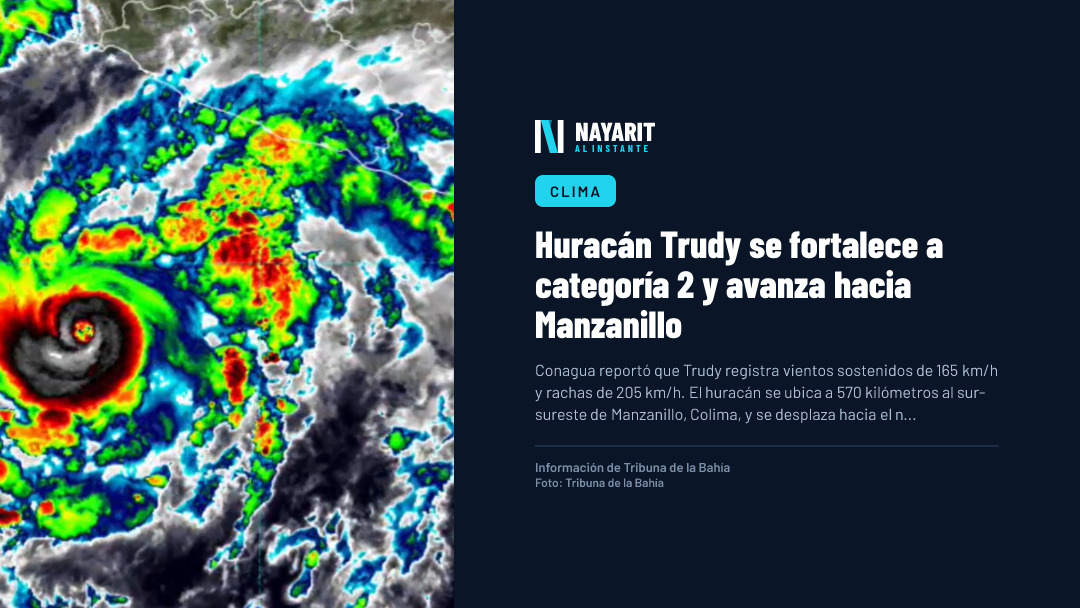 Huracán Trudy se fortalece a categoría 2 y avanza hacia Manzanillo