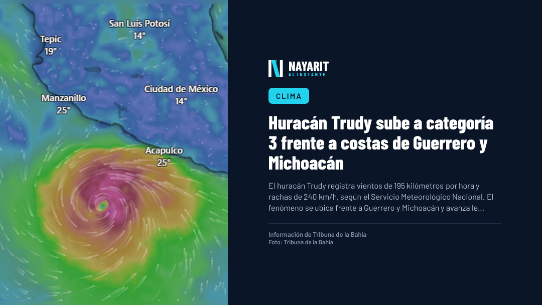 Huracán Trudy sube a categoría 3 frente a costas de Guerrero y Michoacán