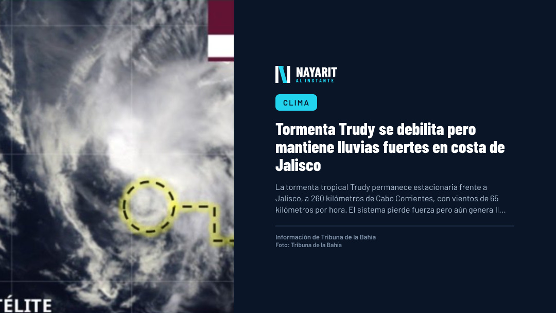 Tormenta Trudy se debilita pero mantiene lluvias fuertes en costa de Jalisco
