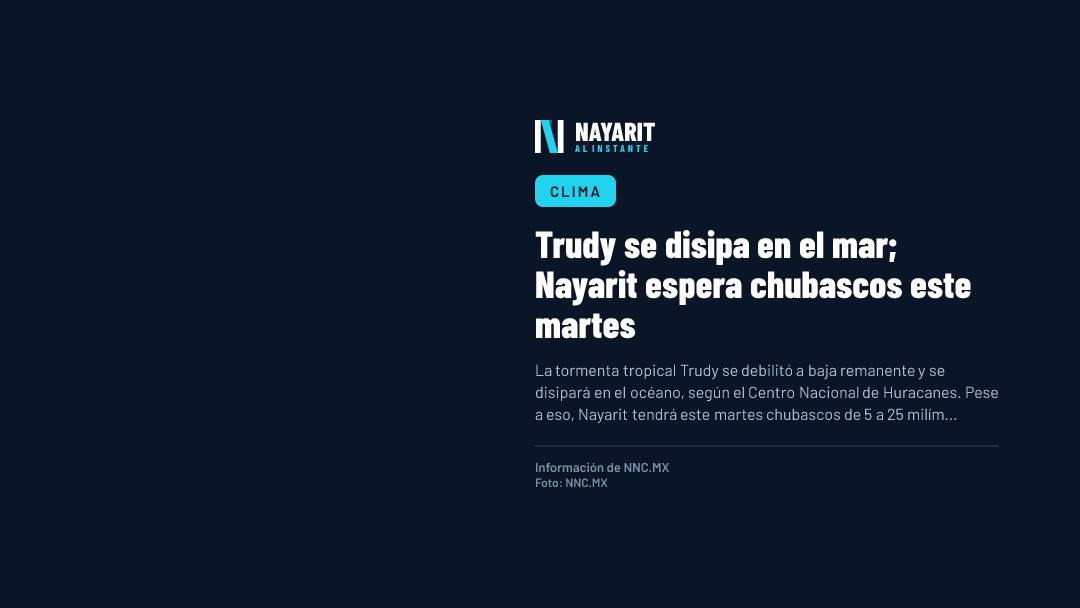 Trudy se disipa en el mar; Nayarit espera chubascos este martes